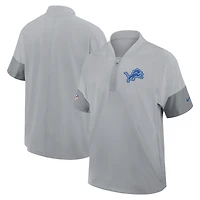 Veste d'entraîneur Nike Detroit Lions Sideline grise pour homme, manches courtes, fermeture éclair au quart, technologie Dri-FIT