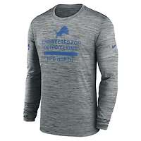 T-shirt Nike gris à manches longues pour homme Detroit Lions Sideline Velocity Performance