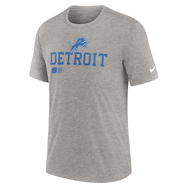 T-shirt Nike Heather Grey Detroit Lions Overlap Lockup Tri-Blend pour homme