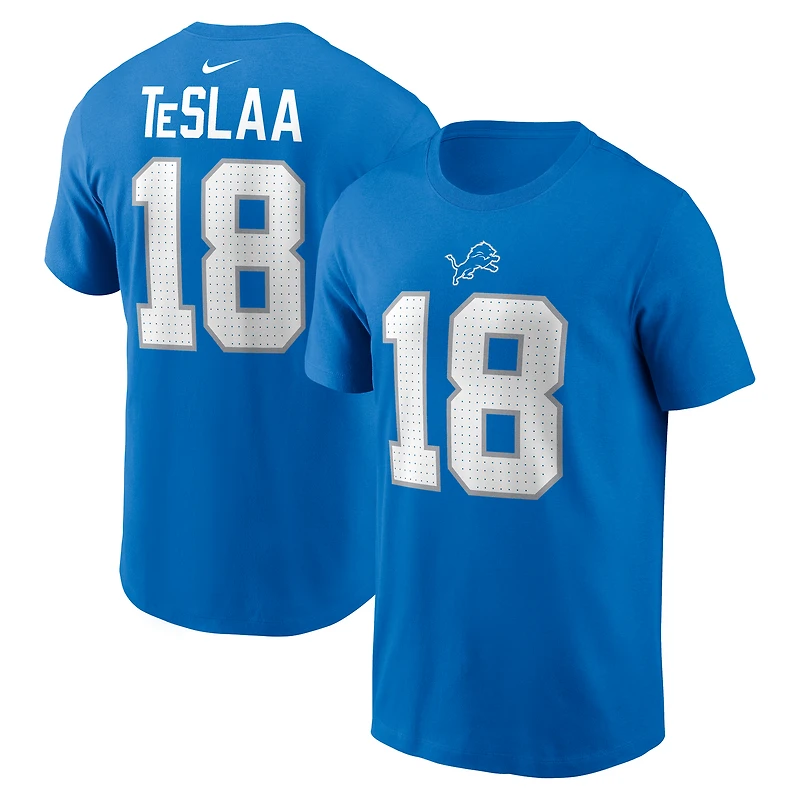 T-shirt Nike Isaac TeSlaa bleu pour homme avec nom et numéro des Lions de Detroit