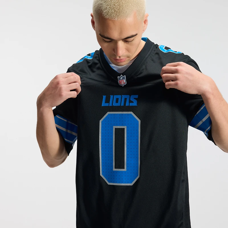 Maillot Nike Jahmyr Gibbs noir pour homme, deuxième remplaçant des Lions de Detroit