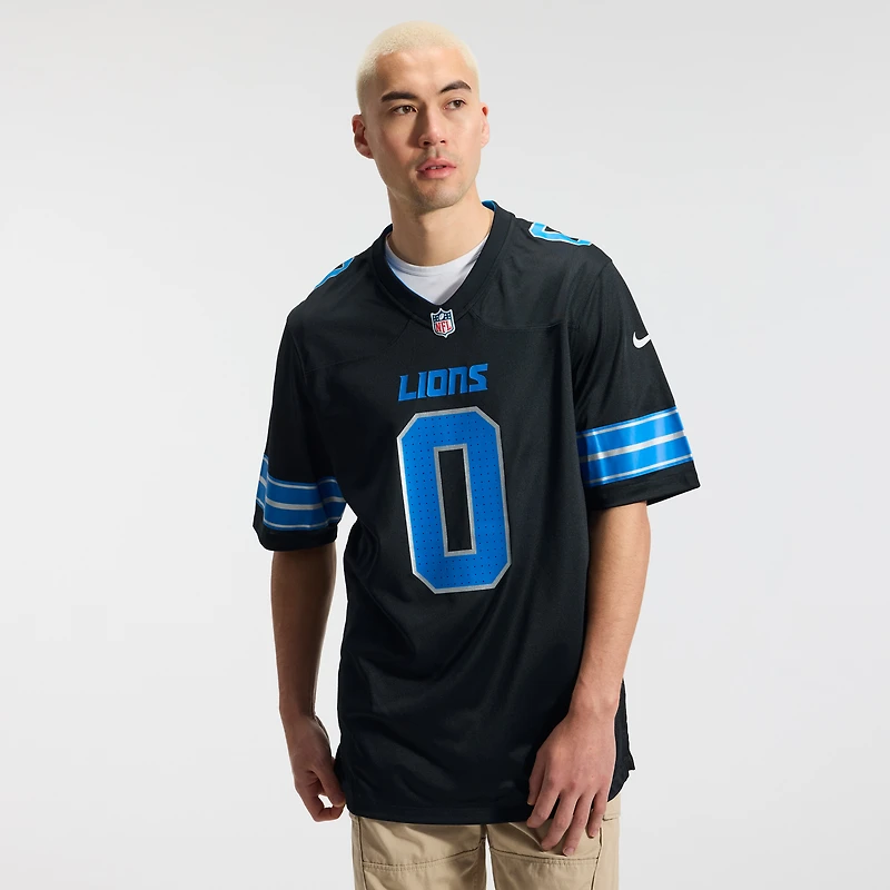 Maillot Nike Jahmyr Gibbs noir pour homme, deuxième remplaçant des Lions de Detroit