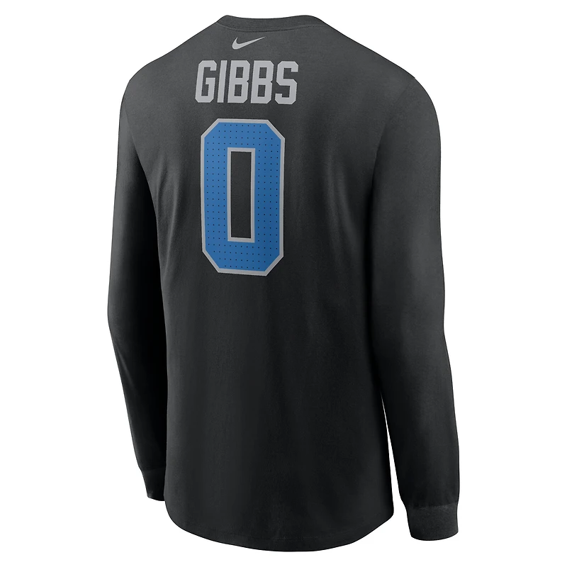 Men's Nike Jahmyr Gibbs Black Detroit Lions Name & Number Long Sleeve T-Shirt