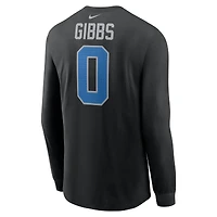 Men's Nike Jahmyr Gibbs Black Detroit Lions Name & Number Long Sleeve T-Shirt