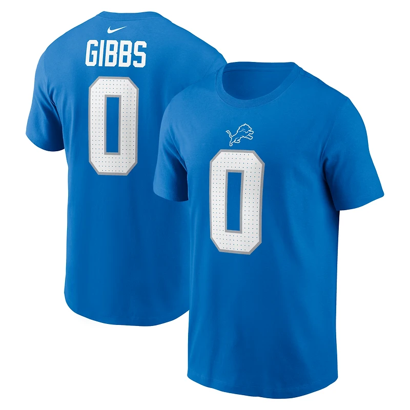 Men's  Nike Jahmyr Gibbs Blue Detroit Lions Name & Number T-Shirt