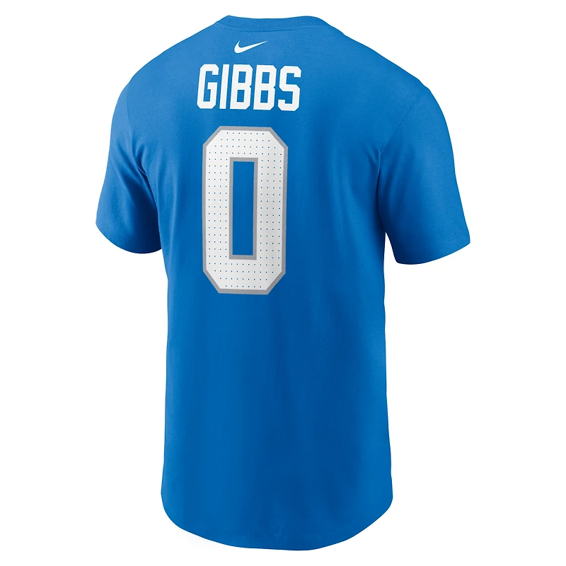 T-shirt Nike Jahmyr Gibbs bleu pour homme avec nom et numéro des Lions de Detroit