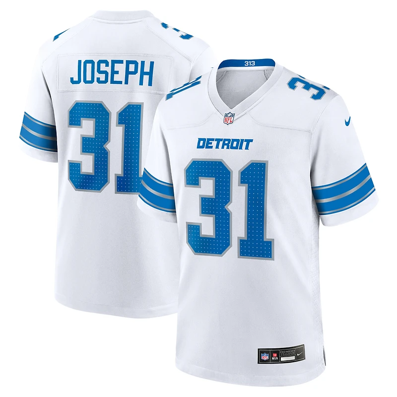 Maillot de match Nike Kerby Joseph pour homme, blanc, Detroit Lions