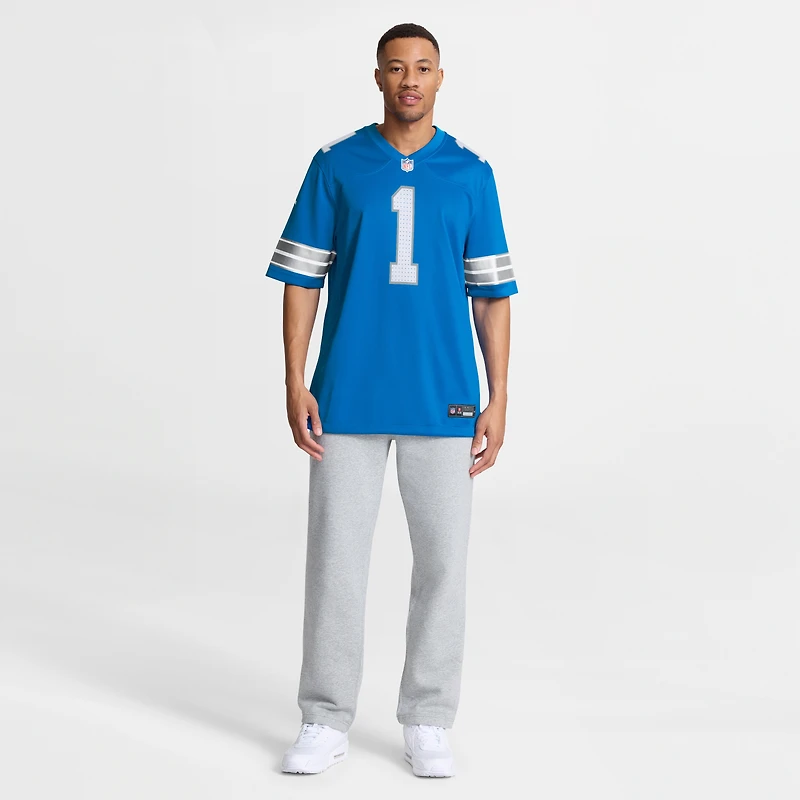 Men's Nike Number 1 Dad Blue Detroit Lions Game Jersey