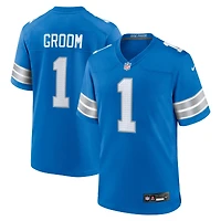 Maillot de match Nike numéro 1 Groom bleu des Detroit Lions pour hommes