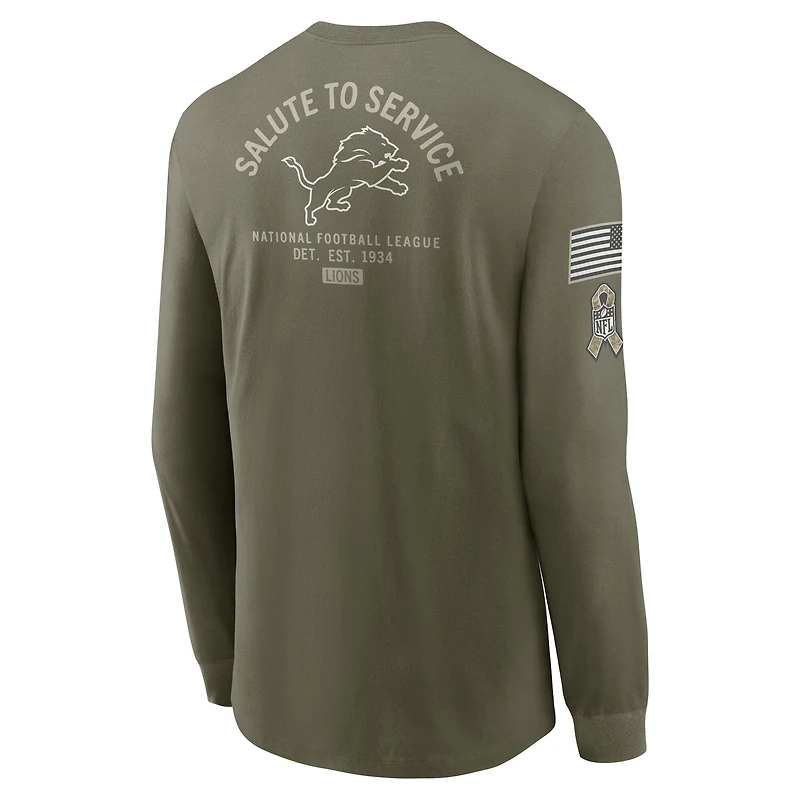 Men's Nike Olive Detroit Lions 2025 Salute to Service Sideline Long Sleeve T-Shirt