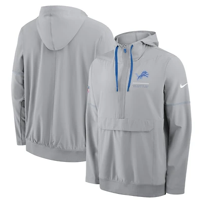 Men's Nike Silver Detroit Lions Sideline Anorak Half-Zip Hooded Jacket