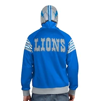 Veste de survêtement à capuche entièrement zippée Pro Player bleu/argent pour homme, motif rétro Detroit Lions