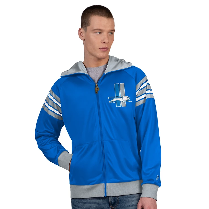 Veste de survêtement à capuche entièrement zippée Pro Player bleu/argent pour homme, motif rétro Detroit Lions