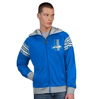 Veste de survêtement à capuche entièrement zippée Pro Player bleu/argent pour homme, motif rétro Detroit Lions