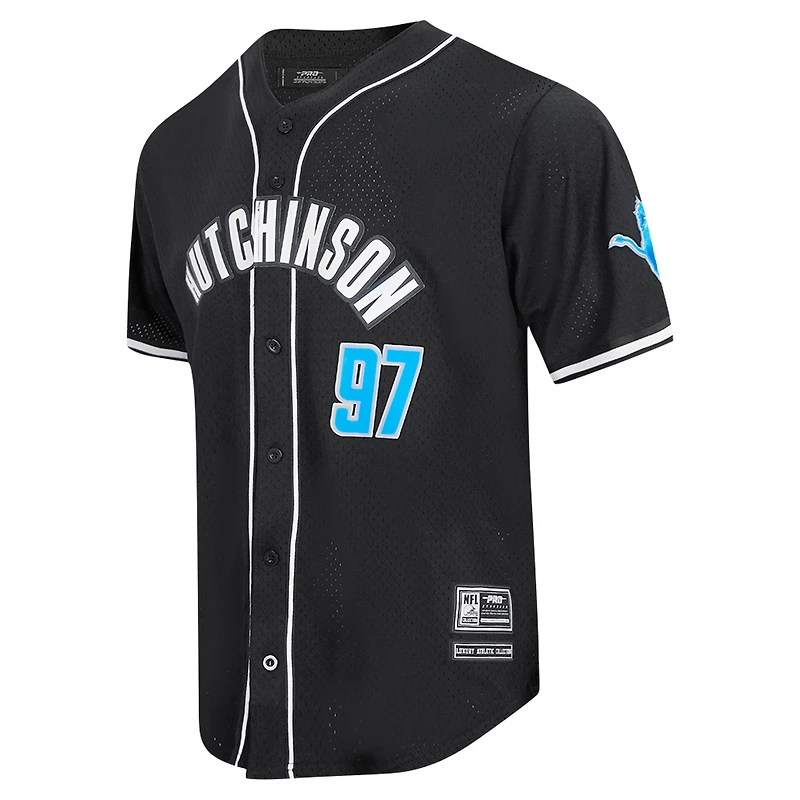 Maillot de baseball boutonné en maille noire Pro Standard Aidan Hutchinson des Detroit Lions pour hommes