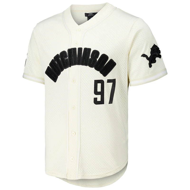 Men's Pro Standard Aidan Hutchinson Cream Detroit Lions Name & Number Triple Tonal Button-Up Baseball Jersey