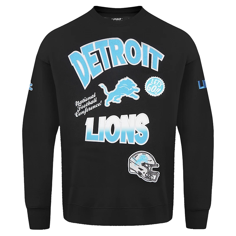 Men's Pro Standard Black Detroit Lions Turn It Up Drop Shoulder Pullover Sweatshirt