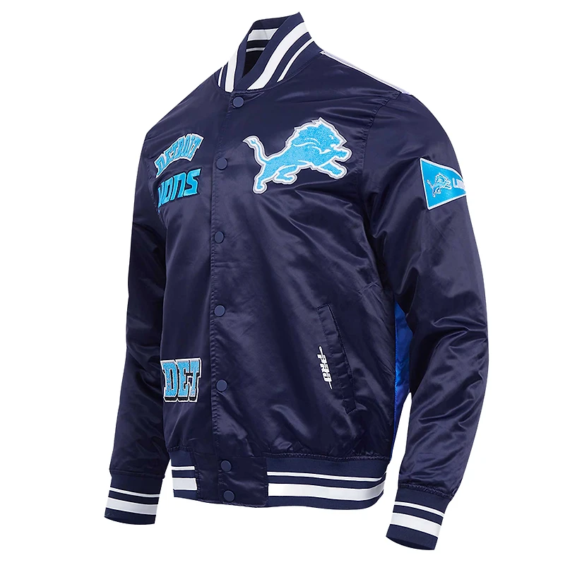 Men's Pro Standard Navy Detroit Lions Sublimated Satin Full-Snap Jacket
