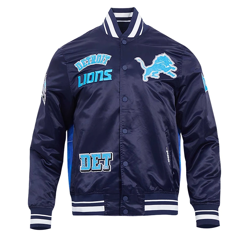 Men's Pro Standard Navy Detroit Lions Sublimated Satin Full-Snap Jacket