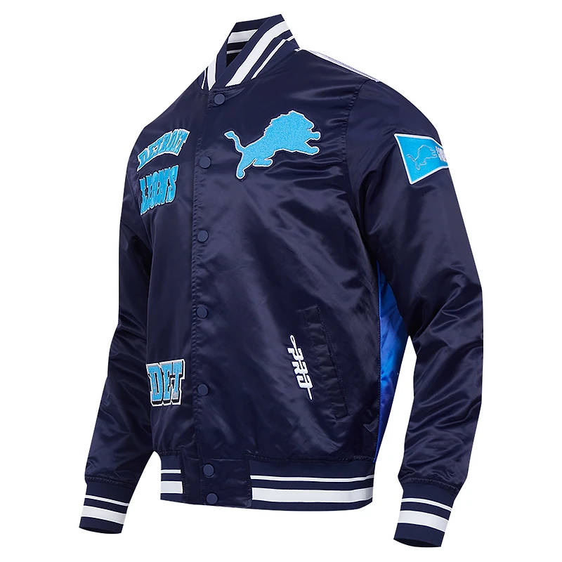 Men's Pro Standard Navy Detroit Lions Sublimated Satin Full-Snap Jacket