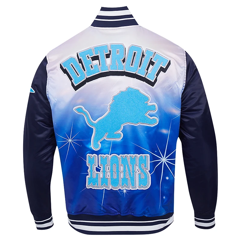 Men's Pro Standard Navy Detroit Lions Sublimated Satin Full-Snap Jacket