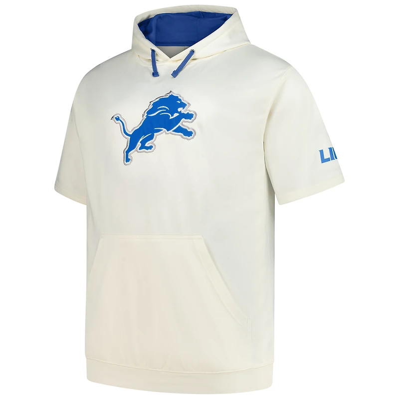 Sweat à capuche manches courtes pour homme avec imprimé et logo des Lions de Detroit, profil Oatmeal