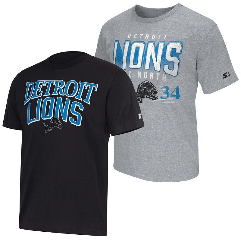 Men's Starter  Black/Gray Detroit Lions Two-Pack Throwback Logo T-Shirt Set