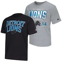 Men's Starter  Black/Gray Detroit Lions Two-Pack Throwback Logo T-Shirt Set
