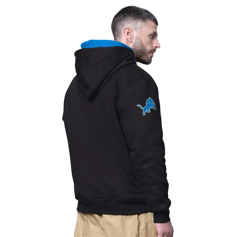Men's Starter Black Detroit Lions Big Shot Full-Zip Double Hoodie