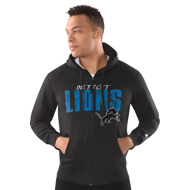 Sweat à capuche zippé classique noir Detroit Lions pour homme