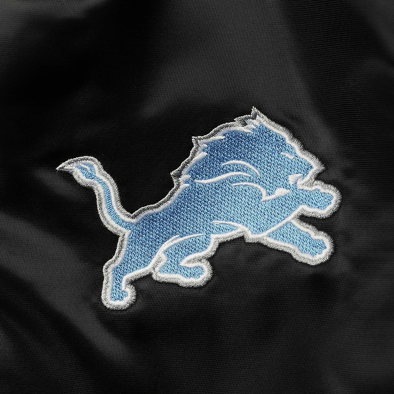 Veste universitaire en satin noir à boutons-pression Starter Detroit Lions Locker Room pour homme