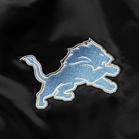 Veste universitaire en satin noir à boutons-pression Starter Detroit Lions Locker Room pour homme