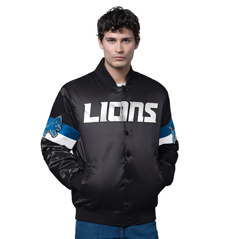 Men's Starter Black Detroit Lions Triple Option Full-Snap Varsity Jacket