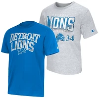 Men's Starter  Blue/Gray Detroit Lions Two-Pack Logo T-Shirt Set