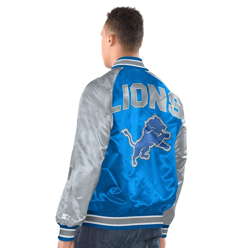Men's Starter  Blue/Silver Detroit Lions Inductee Raglan Full-Snap Varsity Jacket