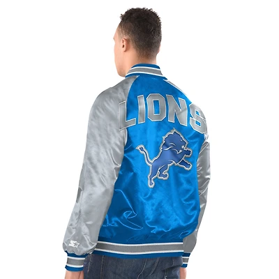 Men's Starter  Blue/Silver Detroit Lions Inductee Raglan Full-Snap Varsity Jacket