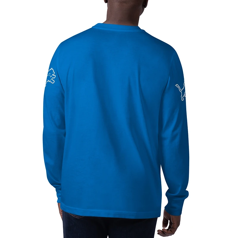 Men's Starter Blue Detroit Lions Clutch Hit Long Sleeve T-Shirt