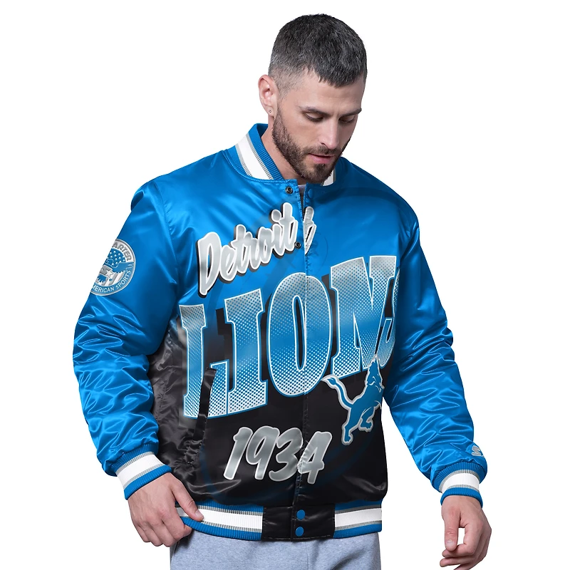 Men's Starter Blue Detroit Lions Pass Rush Varsity Full-Snap Jacket