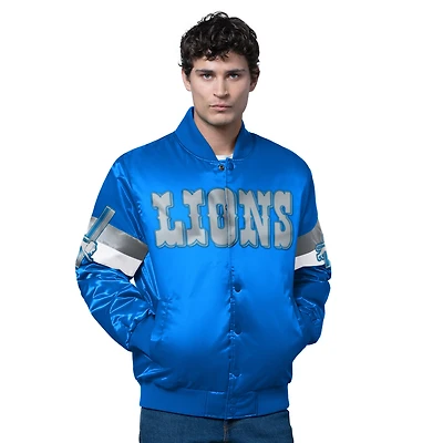 Veste à boutons-pression complète en satin bleu pour homme des Detroit Lions Triple Option avec logo vintage