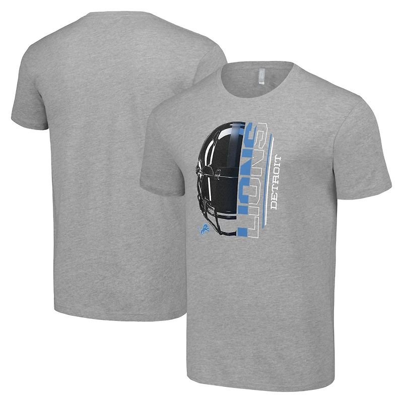 Men's Starter Heather Gray Detroit Lions Half Helmet Logo T-Shirt