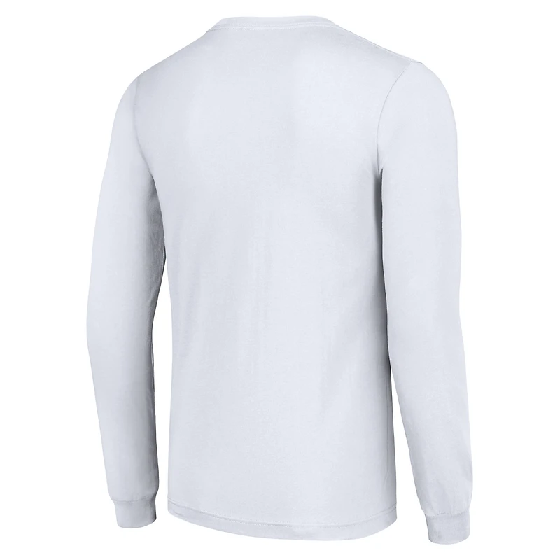 T-shirt à manches longues blanc pour homme avec logo demi-casque des Lions de Detroit