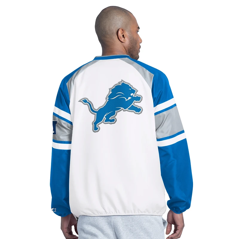 Men's Starter  White Detroit Lions Infield Play Raglan Pullover Jacket