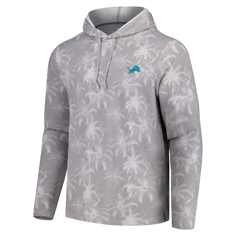 Men's Tommy Bahama Gray Detroit Lions Palm Frenzy Hoodie Long Sleeve T-Shirt