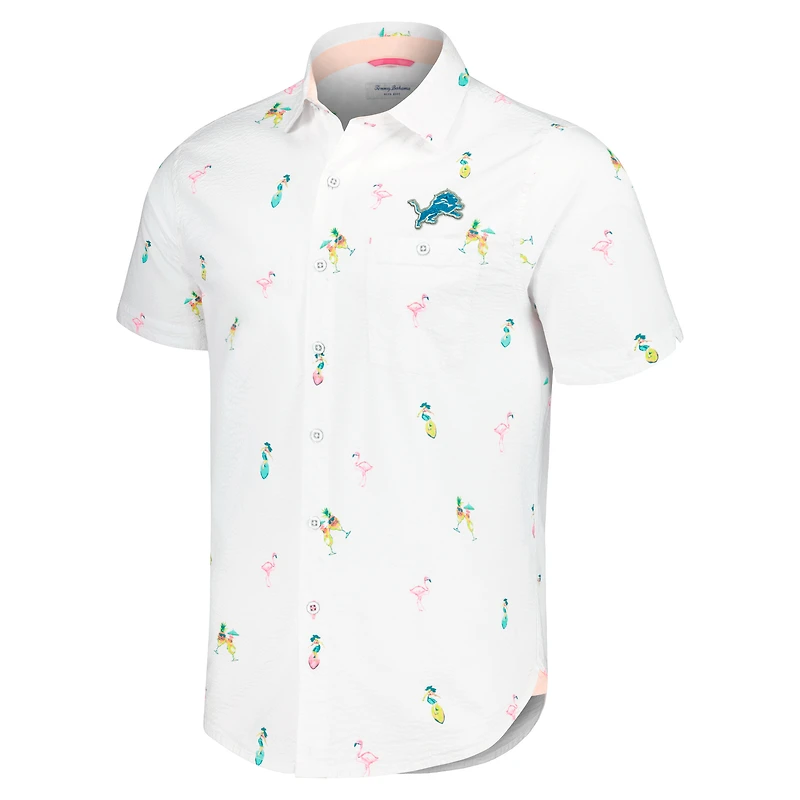 Chemise boutonnée Tommy Bahama blanche Detroit Lions Nova Wave Flocktail pour hommes
