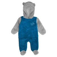 Newborn & Infant Blue Detroit Lions Game Nap Teddy Fleece Bunting Full-Zip Sleeper