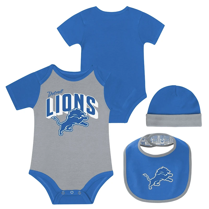 Newborn & Infant Detroit Lions Dynamic Duo Bodysuit, Bib Knit Hat Set