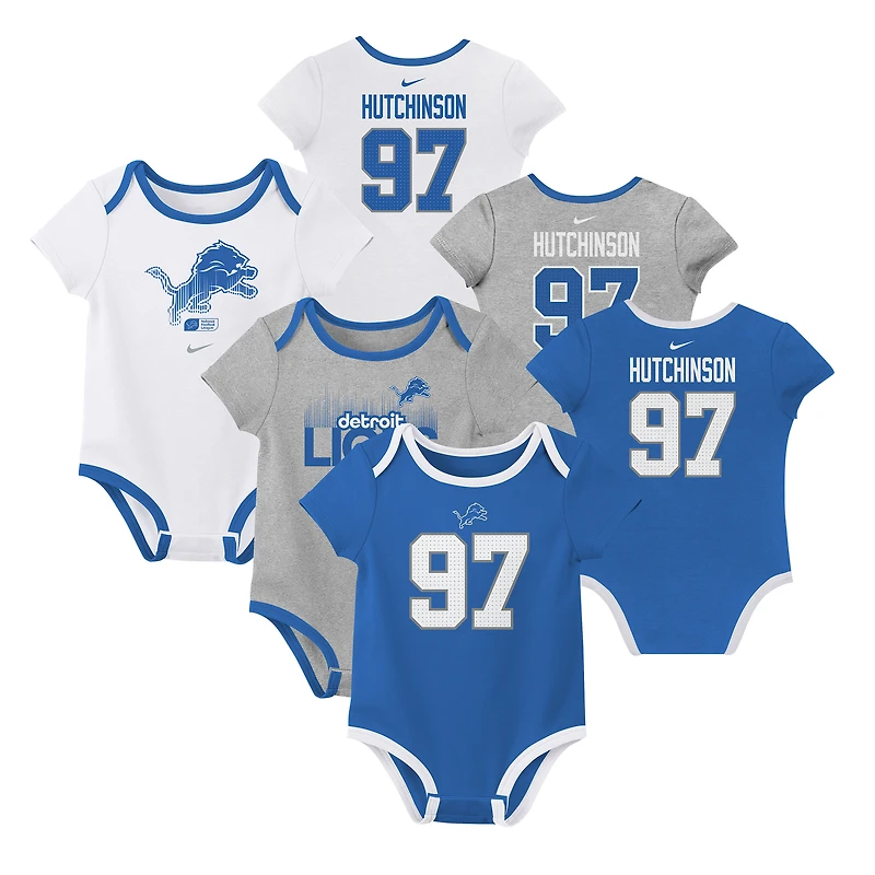 Ensemble de 3 bodies pour nouveau-né et bébé Nike Aidan Hutchinson Detroit Lions avec nom numéro