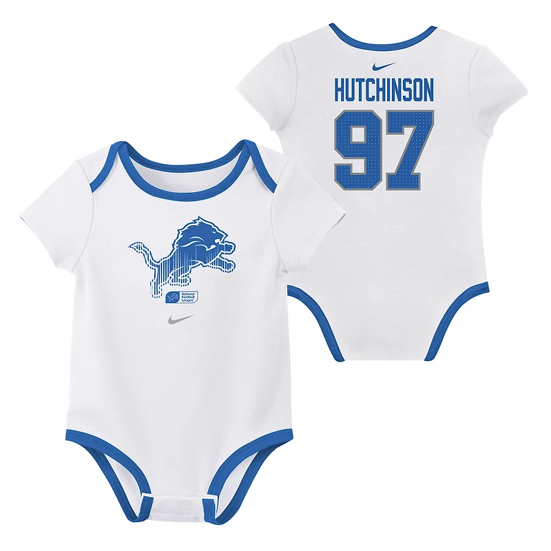 Ensemble de 3 bodies pour nouveau-né et bébé Nike Aidan Hutchinson Detroit Lions avec nom numéro