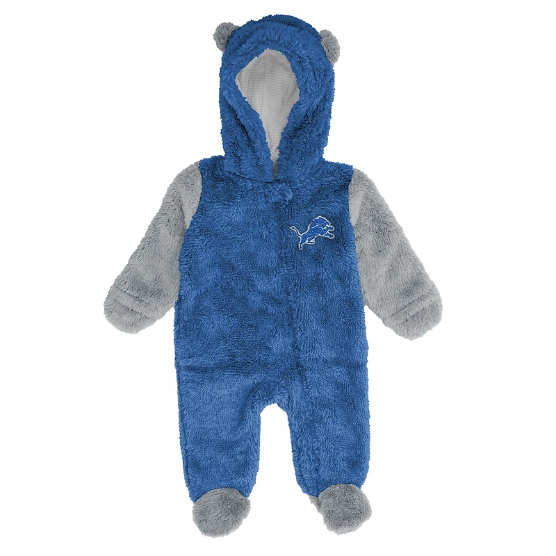 Grenouillère polaire à fermeture éclair intégrale pour nouveau-né et nourrisson Outerstuff, motif Detroit Lions bleu Stay Napping Teddy