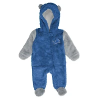 Grenouillère polaire à fermeture éclair intégrale pour nouveau-né et nourrisson Outerstuff, motif Detroit Lions bleu Stay Napping Teddy